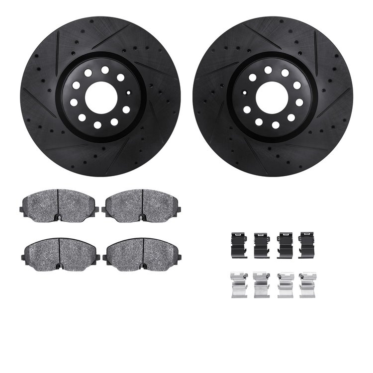 8312-74095 Drilled/Slotted Brake Rotors with 3000-Series Ceramic Brake Pads Kit & Hardware [Black], Fits Select Audi/Volkswagen,