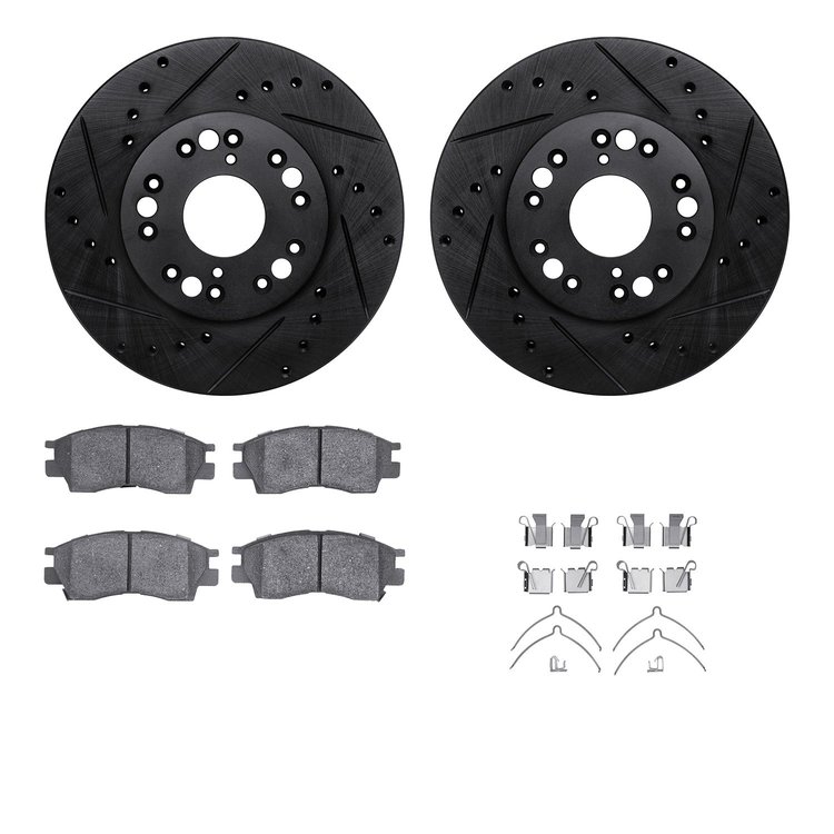 8312-75001 Drilled/Slotted Brake Rotors with 3000-Series Ceramic Brake Pads Kit & Hardware [Black], 1990-1990 Lexus/Toyota/Scion