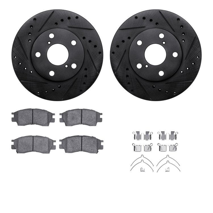 8312-75003 Drilled/Slotted Brake Rotors with 3000-Series Ceramic Brake Pads Kit & Hardware [Black], 1992-1998 Lexus/Toyota/Scion