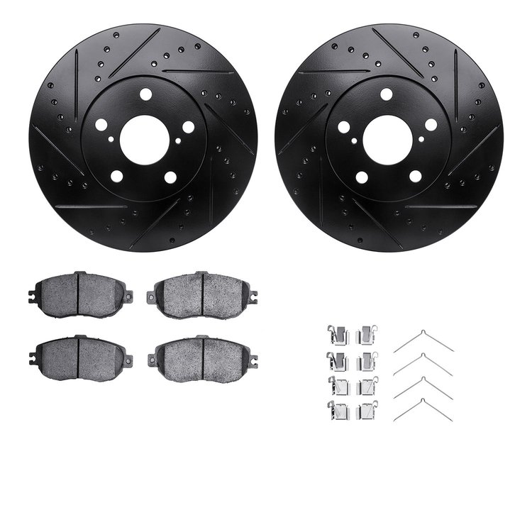 8312-75008 Drilled/Slotted Brake Rotors with 3000-Series Ceramic Brake Pads Kit & Hardware [Black], 1993-1994 Lexus/Toyota/Scion