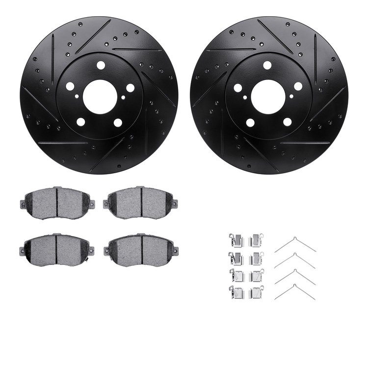 8312-75010 Drilled/Slotted Brake Rotors with 3000-Series Ceramic Brake Pads Kit & Hardware [Black], 1993-2010 Lexus/Toyota/Scion