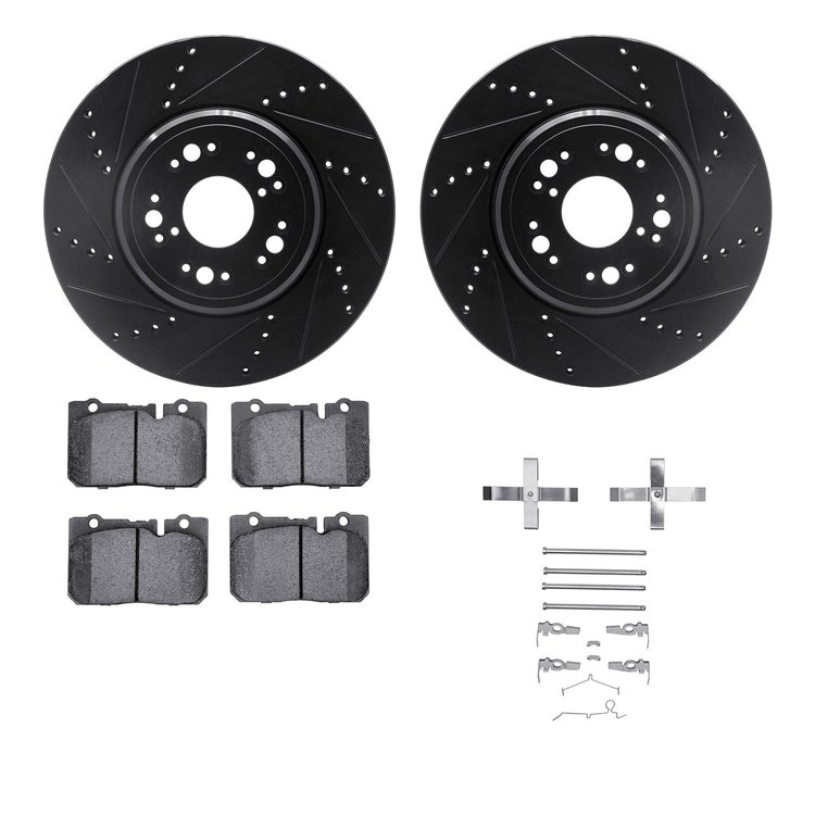 8312-75011 Drilled/Slotted Brake Rotors with 3000-Series Ceramic Brake Pads Kit & Hardware [Black], 1995-2000 Lexus/Toyota/Scion