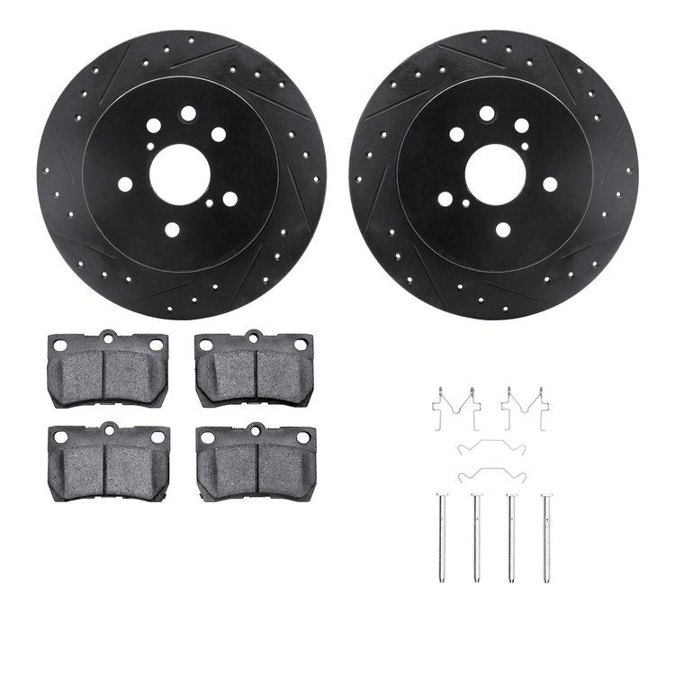 8312-75016 Drilled/Slotted Brake Rotors with 3000-Series Ceramic Brake Pads Kit & Hardware [Black], 2006-2013 Lexus/Toyota/Scion