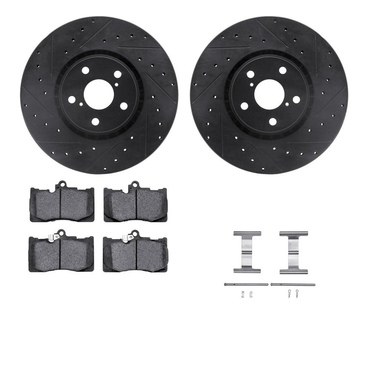 8312-75019 Drilled/Slotted Brake Rotors with 3000-Series Ceramic Brake Pads Kit & Hardware [Black], 2007-2011 Lexus/Toyota/Scion