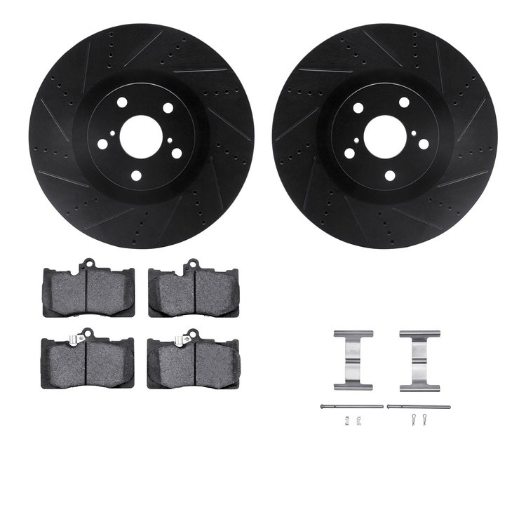 8312-75021 Drilled/Slotted Brake Rotors with 3000-Series Ceramic Brake Pads Kit & Hardware [Black], 2011-2020 Lexus/Toyota/Scion