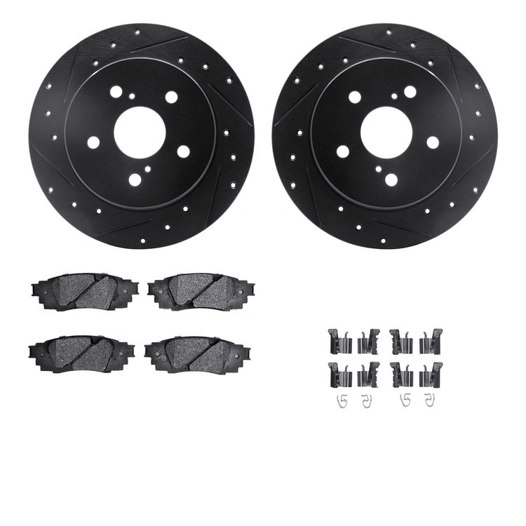 8312-75035 Drilled/Slotted Brake Rotors with 3000-Series Ceramic Brake Pads Kit & Hardware [Black], Fits Select Lexus/Toyota/Sci