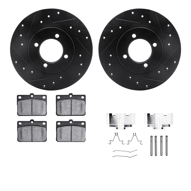 8312-76003 Drilled/Slotted Brake Rotors with 3000-Series Ceramic Brake Pads Kit & Hardware [Black], 1981-1983 Lexus/Toyota/Scion