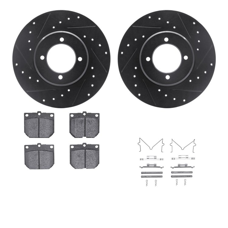 8312-76005 Drilled/Slotted Brake Rotors with 3000-Series Ceramic Brake Pads Kit & Hardware [Black], 1972-1982 Lexus/Toyota/Scion