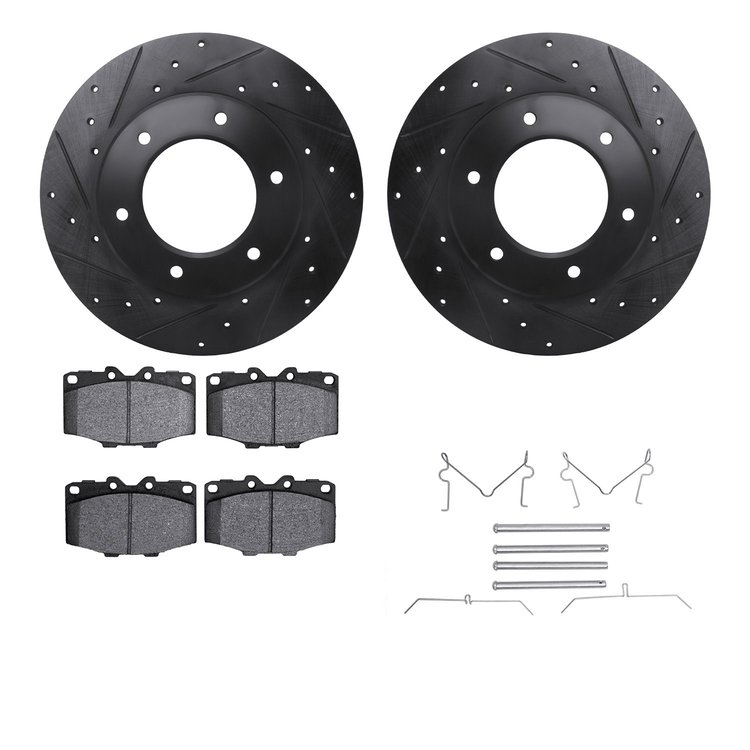 8312-76010 Drilled/Slotted Brake Rotors with 3000-Series Ceramic Brake Pads Kit & Hardware [Black], 1979-1980 Lexus/Toyota/Scion