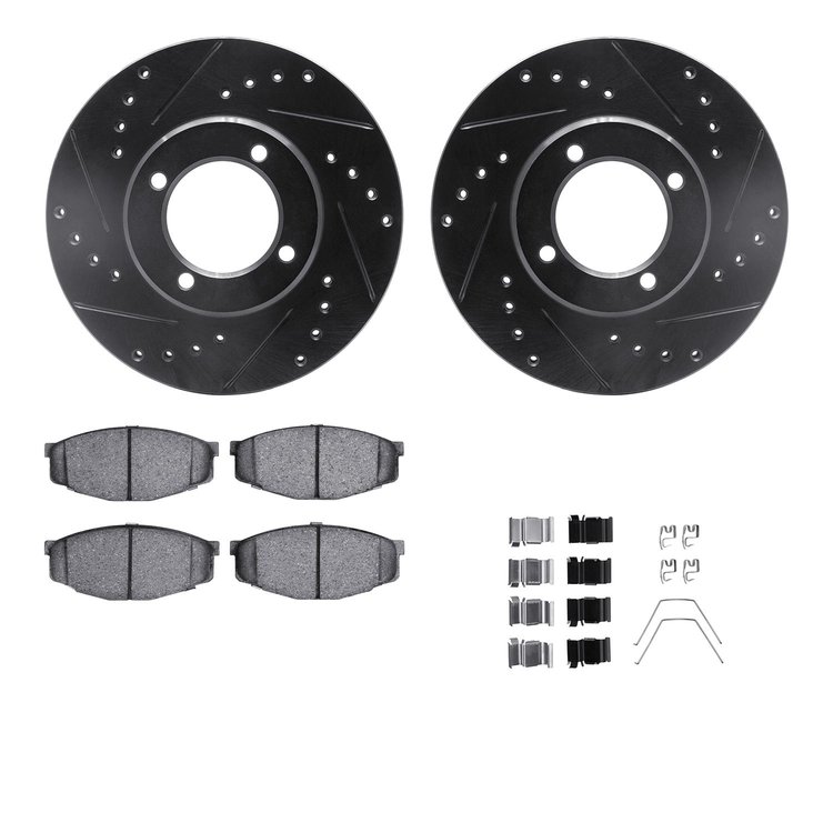 8312-76025 Drilled/Slotted Brake Rotors with 3000-Series Ceramic Brake Pads Kit & Hardware [Black], 1984-1987 Lexus/Toyota/Scion