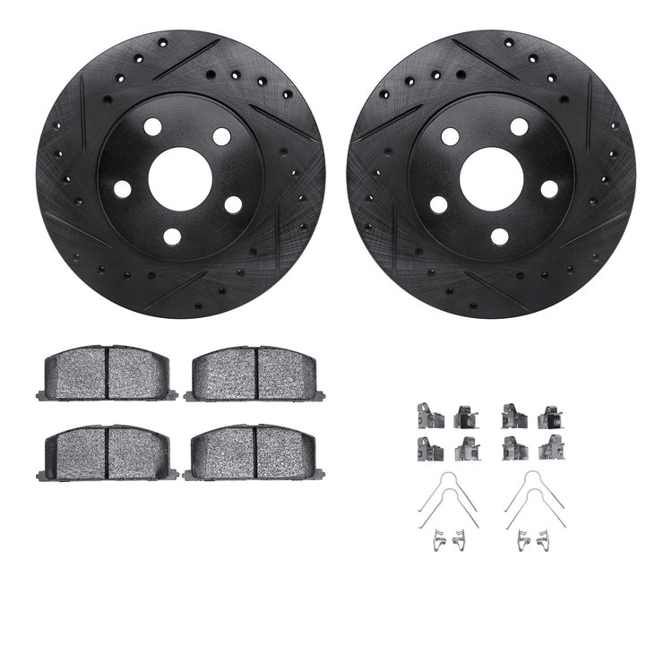 8312-76034 Drilled/Slotted Brake Rotors with 3000-Series Ceramic Brake Pads Kit & Hardware [Black], 1986-1989 Lexus/Toyota/Scion