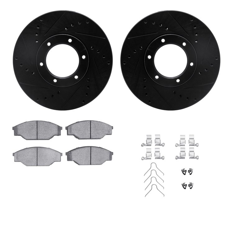 8312-76047 Drilled/Slotted Brake Rotors with 3000-Series Ceramic Brake Pads Kit & Hardware [Black], 1989-1993 Lexus/Toyota/Scion