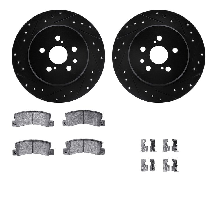 8312-76054 Drilled/Slotted Brake Rotors with 3000-Series Ceramic Brake Pads Kit & Hardware [Black], 1990-1993 Lexus/Toyota/Scion