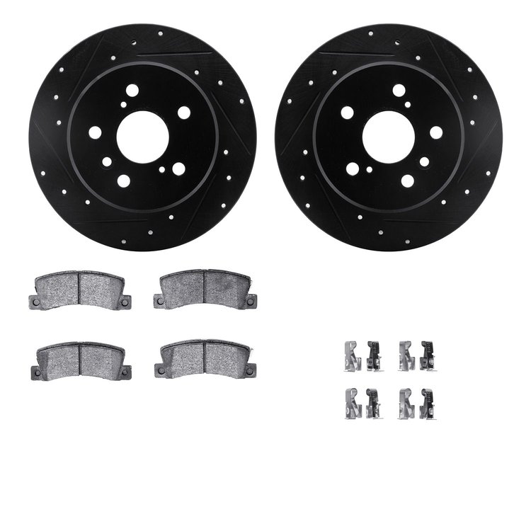 8312-76055 Drilled/Slotted Brake Rotors with 3000-Series Ceramic Brake Pads Kit & Hardware [Black], 1992-1996 Lexus/Toyota/Scion