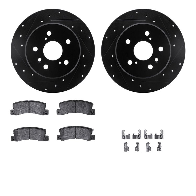 8312-76060 Drilled/Slotted Brake Rotors with 3000-Series Ceramic Brake Pads Kit & Hardware [Black], 1992-2003 Lexus/Toyota/Scion