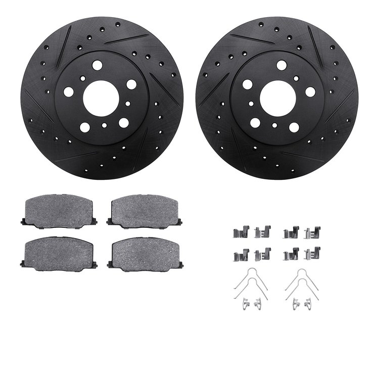 8312-76068 Drilled/Slotted Brake Rotors with 3000-Series Ceramic Brake Pads Kit & Hardware [Black], 1990-1991 Lexus/Toyota/Scion