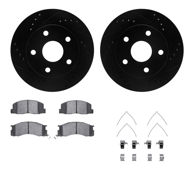 8312-76084 Drilled/Slotted Brake Rotors with 3000-Series Ceramic Brake Pads Kit & Hardware [Black], 1991-1994 Lexus/Toyota/Scion