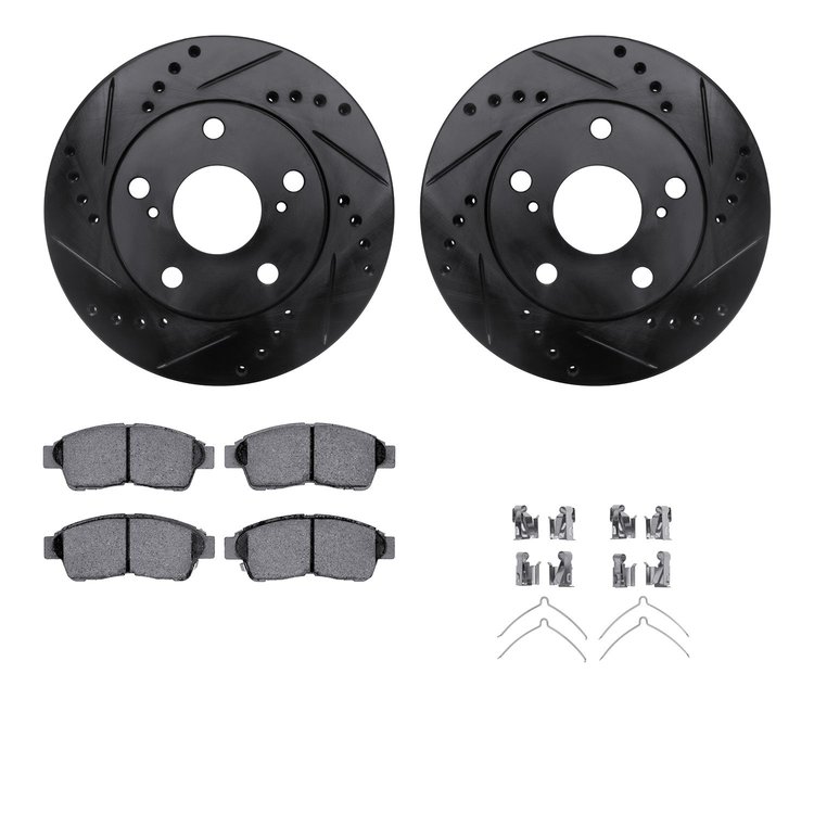 8312-76090 Drilled/Slotted Brake Rotors with 3000-Series Ceramic Brake Pads Kit & Hardware [Black], 1992-1996 Lexus/Toyota/Scion