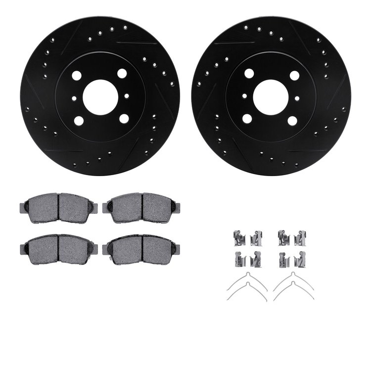 8312-76091 Drilled/Slotted Brake Rotors with 3000-Series Ceramic Brake Pads Kit & Hardware [Black], 1993-1997 Multiple Makes/Mod