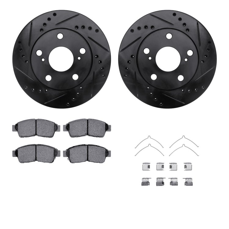 8312-76094 Drilled/Slotted Brake Rotors with 3000-Series Ceramic Brake Pads Kit & Hardware [Black], 1997-2001 Lexus/Toyota/Scion
