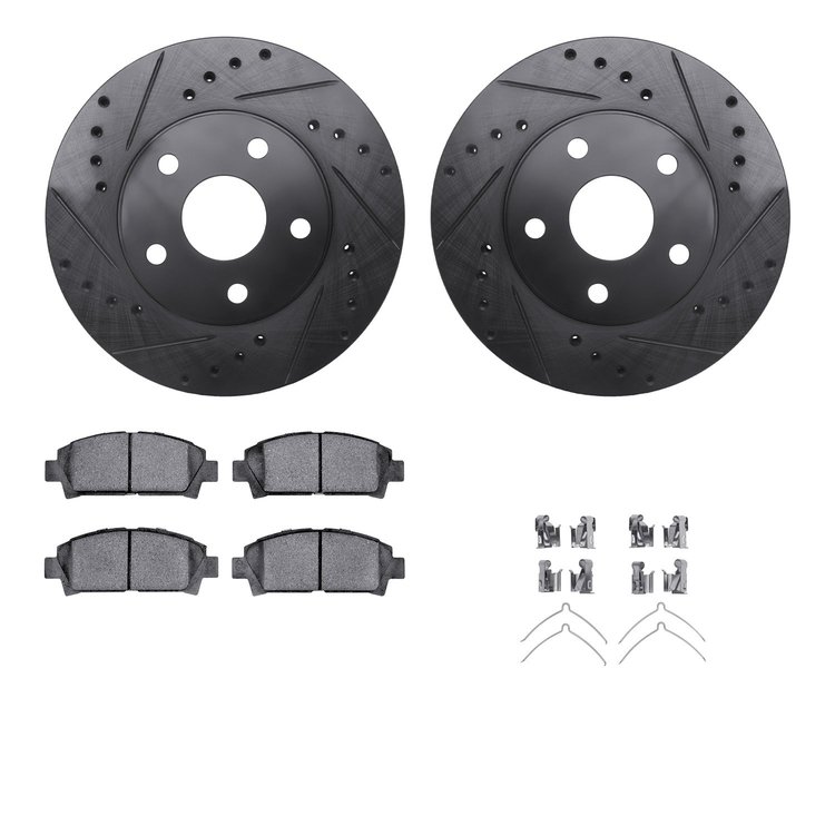 8312-76095 Drilled/Slotted Brake Rotors with 3000-Series Ceramic Brake Pads Kit & Hardware [Black], 1992-1995 Lexus/Toyota/Scion
