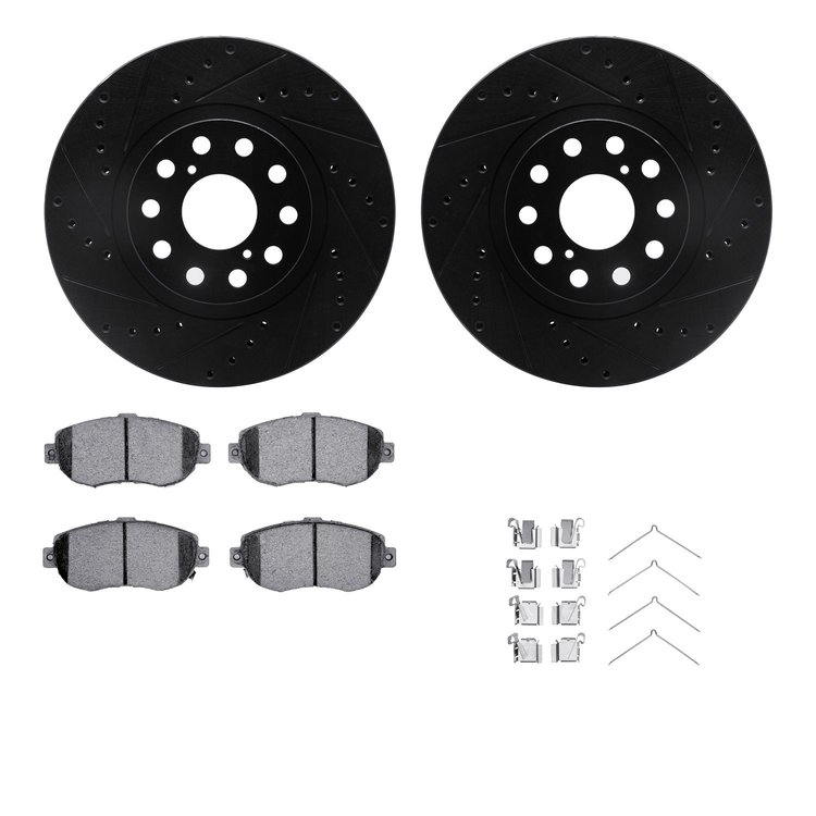 8312-76105 Drilled/Slotted Brake Rotors with 3000-Series Ceramic Brake Pads Kit & Hardware [Black], 1993-1998 Lexus/Toyota/Scion