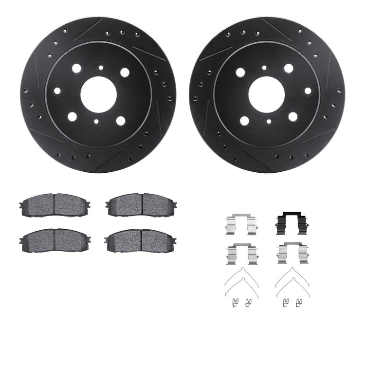 8312-76106 Drilled/Slotted Brake Rotors with 3000-Series Ceramic Brake Pads Kit & Hardware [Black], 1984-1987 Lexus/Toyota/Scion