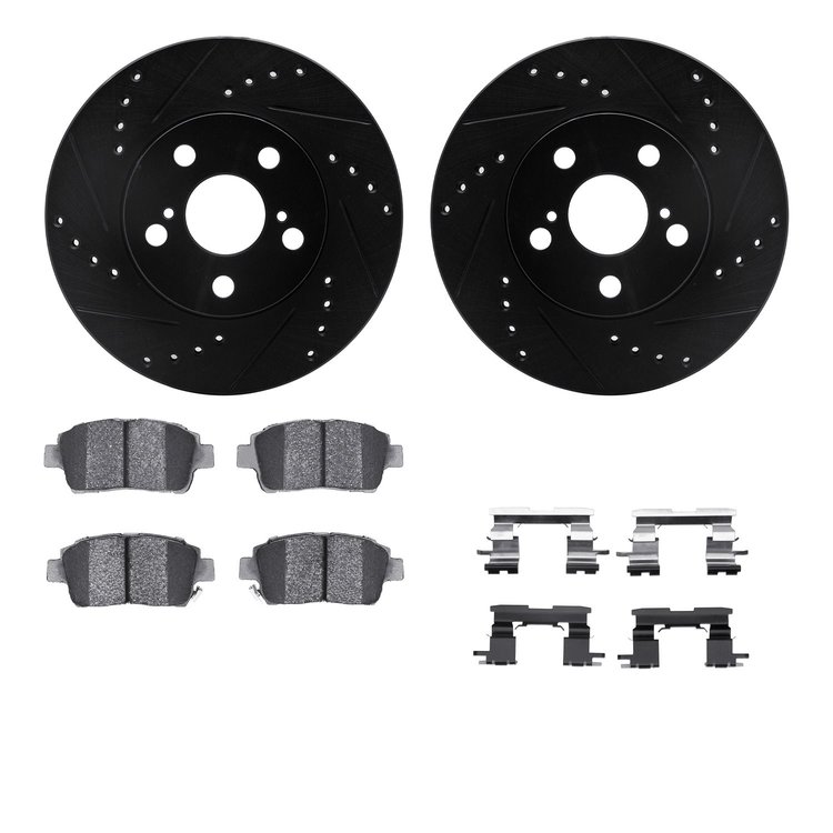 8312-76119 Drilled/Slotted Brake Rotors with 3000-Series Ceramic Brake Pads Kit & Hardware [Black], 2000-2000 Lexus/Toyota/Scion