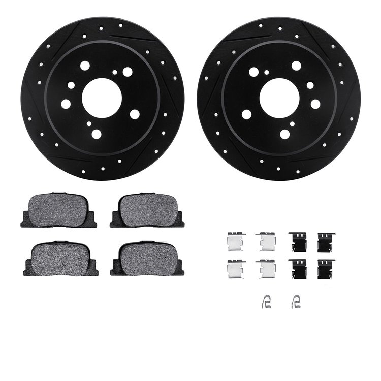 8312-76128 Drilled/Slotted Brake Rotors with 3000-Series Ceramic Brake Pads Kit & Hardware [Black], 2000-2001 Lexus/Toyota/Scion