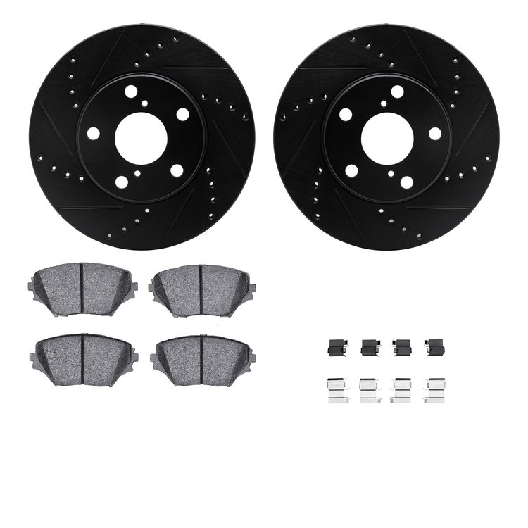 8312-76130 Drilled/Slotted Brake Rotors with 3000-Series Ceramic Brake Pads Kit & Hardware [Black], 2001-2005 Lexus/Toyota/Scion