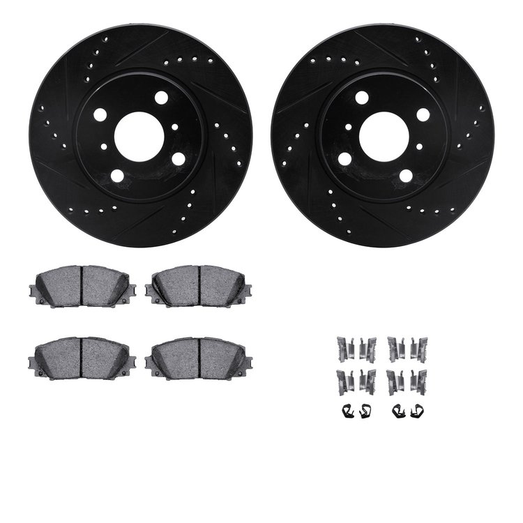8312-76154 Drilled/Slotted Brake Rotors with 3000-Series Ceramic Brake Pads Kit & Hardware [Black], 2006-2019 Lexus/Toyota/Scion