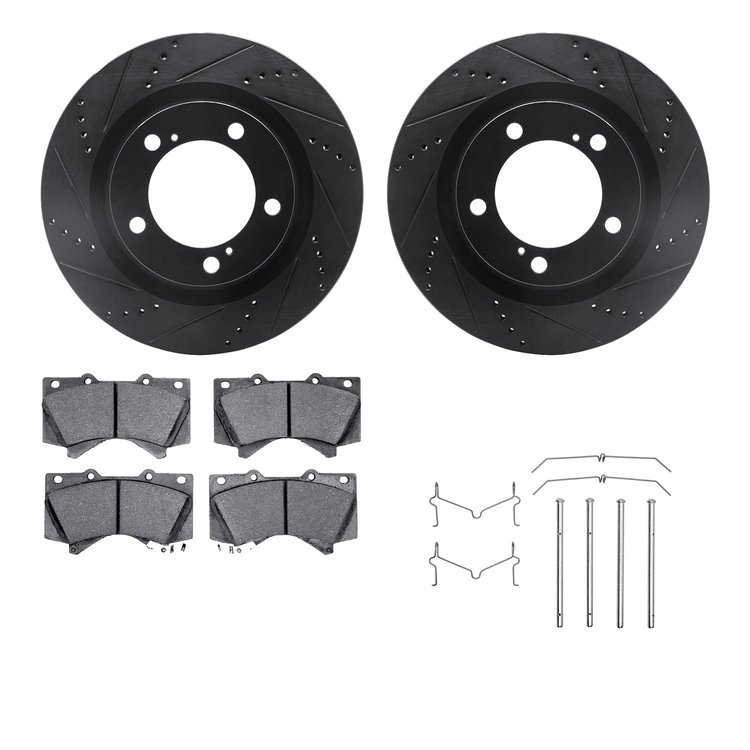 8312-76161 Drilled/Slotted Brake Rotors with 3000-Series Ceramic Brake Pads Kit & Hardware [Black], Fits Select Lexus/Toyota/Sci