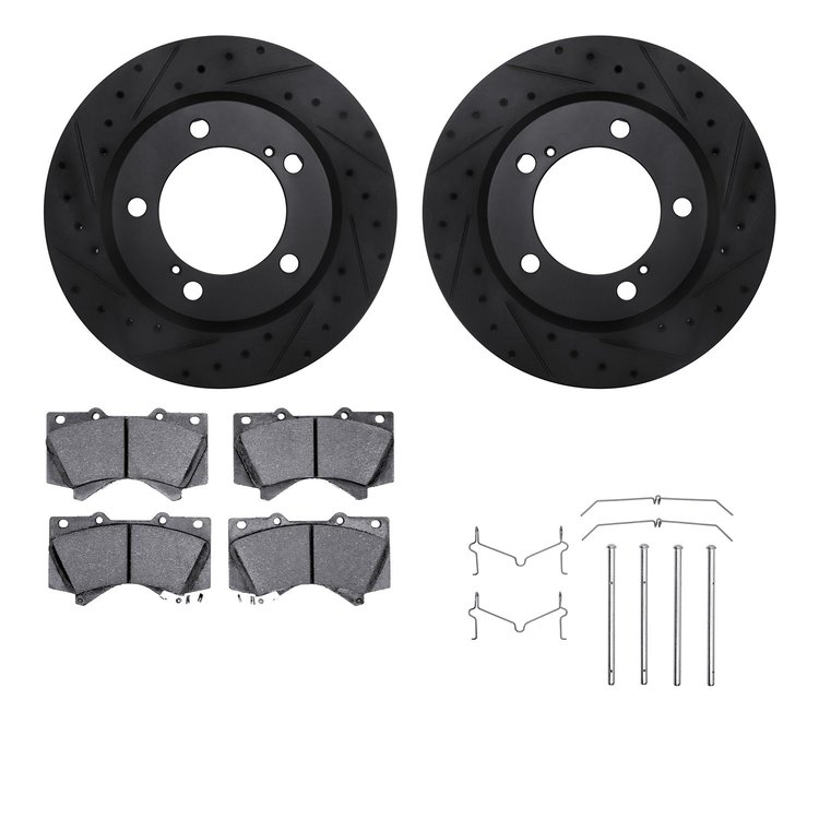 8312-76162 Drilled/Slotted Brake Rotors with 3000-Series Ceramic Brake Pads Kit & Hardware [Black], 2008-2021 Lexus/Toyota/Scion