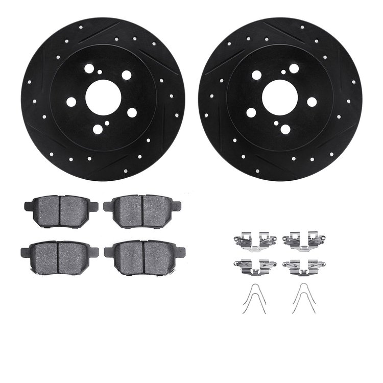 8312-76171 Drilled/Slotted Brake Rotors with 3000-Series Ceramic Brake Pads Kit & Hardware [Black], Fits Select Multiple Makes/M
