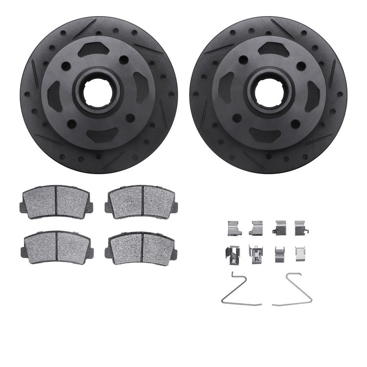 8312-80002 Drilled/Slotted Brake Rotors with 3000-Series Ceramic Brake Pads Kit & Hardware [Black], 1984-1985 Ford/Lincoln/Mercu