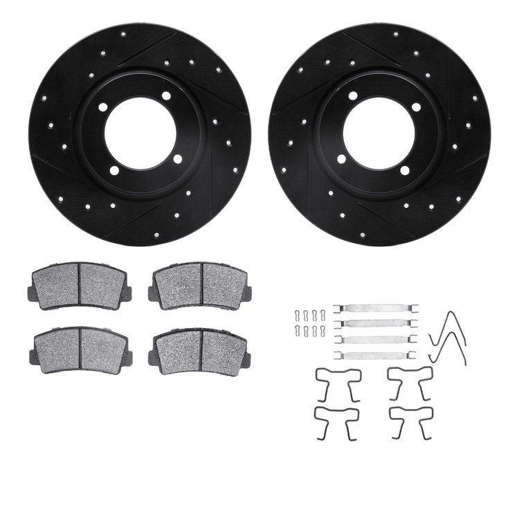 8312-80004 Drilled/Slotted Brake Rotors with 3000-Series Ceramic Brake Pads Kit & Hardware [Black], 1974-1984 Ford/Lincoln/Mercu