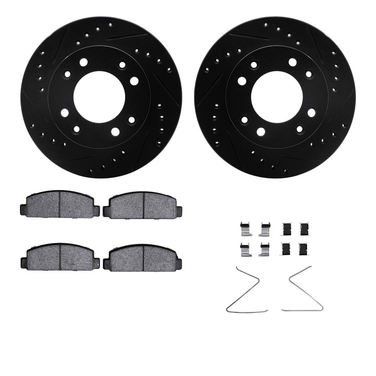 8312-80006 Drilled/Slotted Brake Rotors with 3000-Series Ceramic Brake Pads Kit & Hardware [Black], 1986-1988 Ford/Lincoln/Mercu