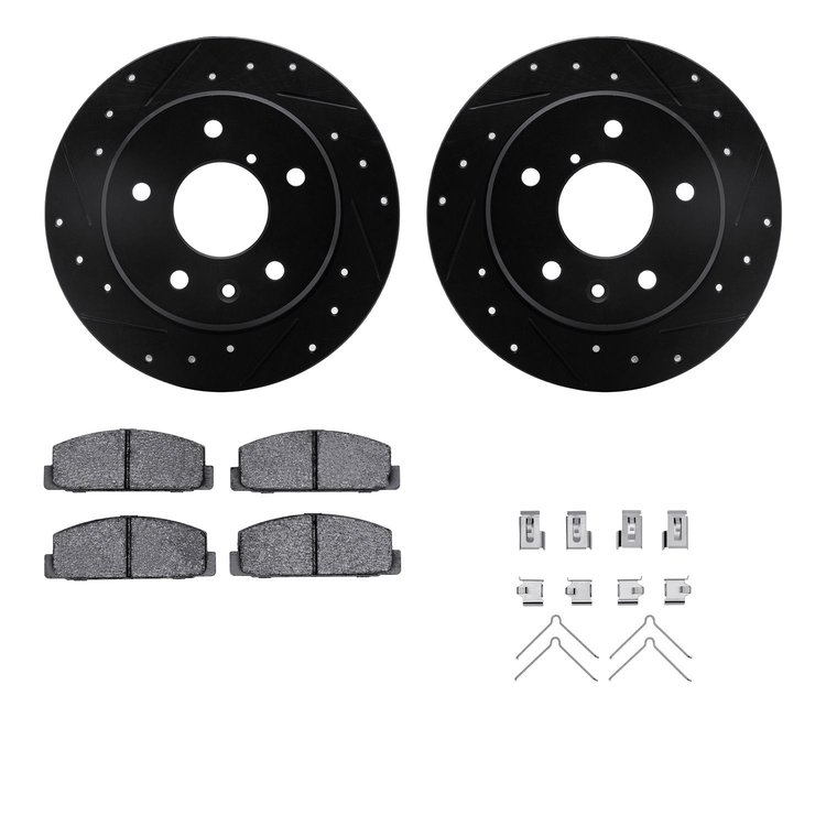 8312-80020 Drilled/Slotted Brake Rotors with 3000-Series Ceramic Brake Pads Kit & Hardware [Black], 1989-1991 Ford/Lincoln/Mercu