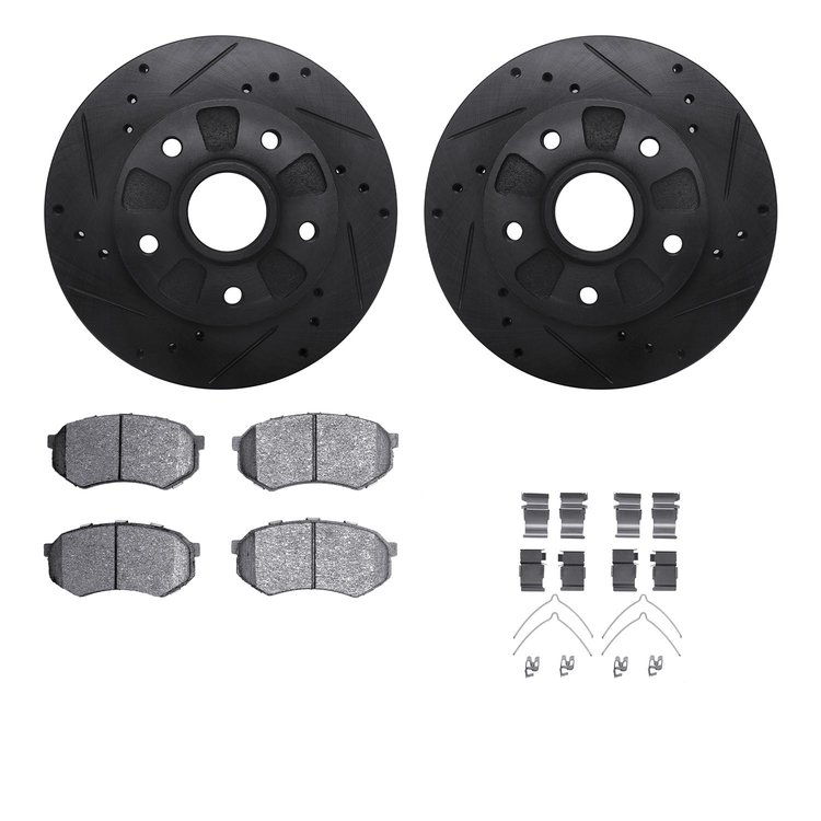 8312-80025 Drilled/Slotted Brake Rotors with 3000-Series Ceramic Brake Pads Kit & Hardware [Black], 1988-1991 Ford/Lincoln/Mercu