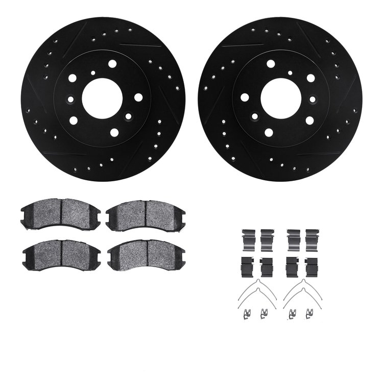 8312-80026 Drilled/Slotted Brake Rotors with 3000-Series Ceramic Brake Pads Kit & Hardware [Black], 1988-1992 Ford/Lincoln/Mercu