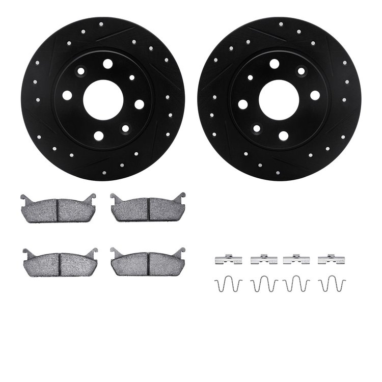 8312-80030 Drilled/Slotted Brake Rotors with 3000-Series Ceramic Brake Pads Kit & Hardware [Black], 1990-1993 Ford/Lincoln/Mercu
