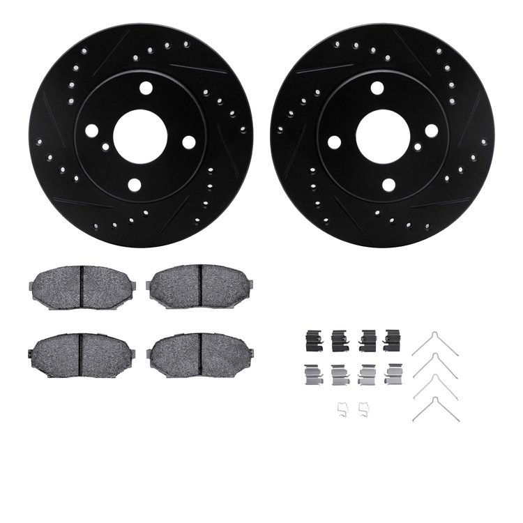8312-80031 Drilled/Slotted Brake Rotors with 3000-Series Ceramic Brake Pads Kit & Hardware [Black], 1990-1993 Ford/Lincoln/Mercu