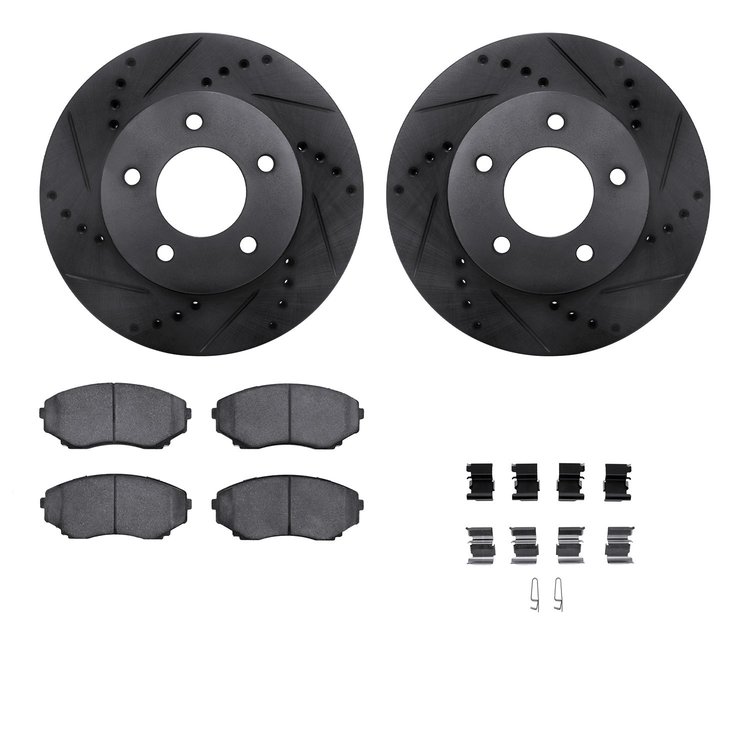8312-80035 Drilled/Slotted Brake Rotors with 3000-Series Ceramic Brake Pads Kit & Hardware [Black], 1996-1998 Ford/Lincoln/Mercu