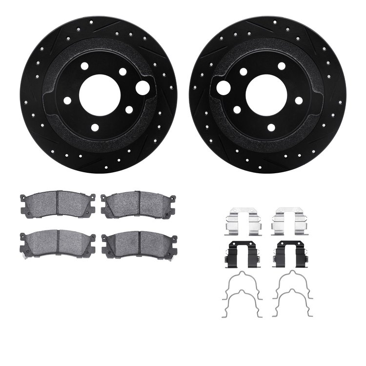 8312-80037 Drilled/Slotted Brake Rotors with 3000-Series Ceramic Brake Pads Kit & Hardware [Black], 1995-2002 Ford/Lincoln/Mercu
