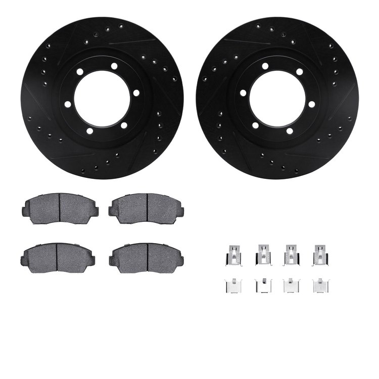 8312-80040 Drilled/Slotted Brake Rotors with 3000-Series Ceramic Brake Pads Kit & Hardware [Black], 1987-1993 Ford/Lincoln/Mercu