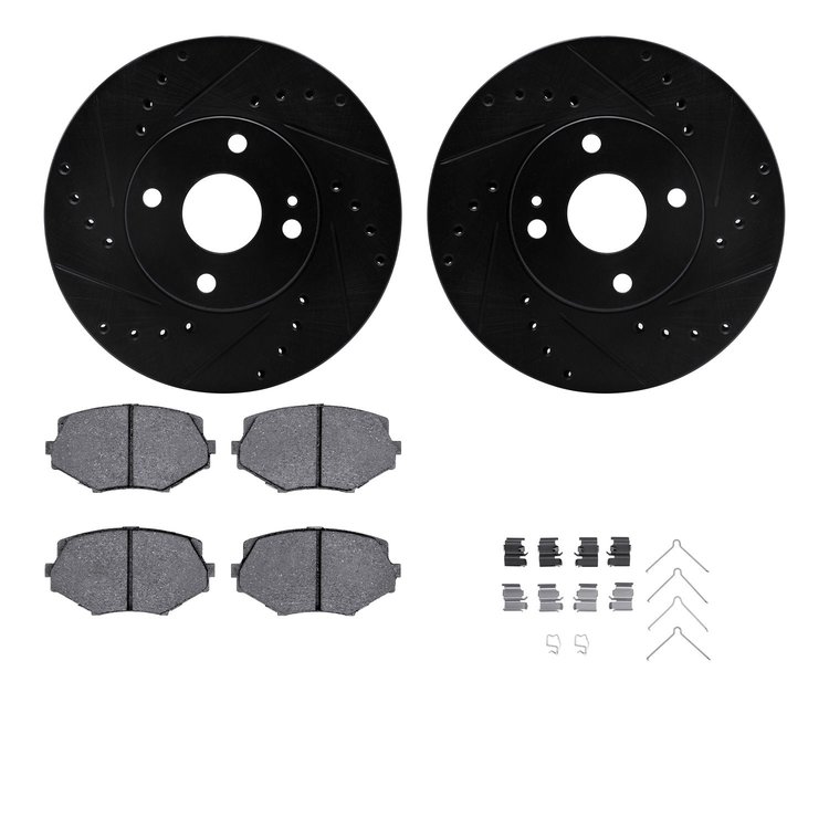 8312-80042 Drilled/Slotted Brake Rotors with 3000-Series Ceramic Brake Pads Kit & Hardware [Black], 1994-2002 Ford/Lincoln/Mercu