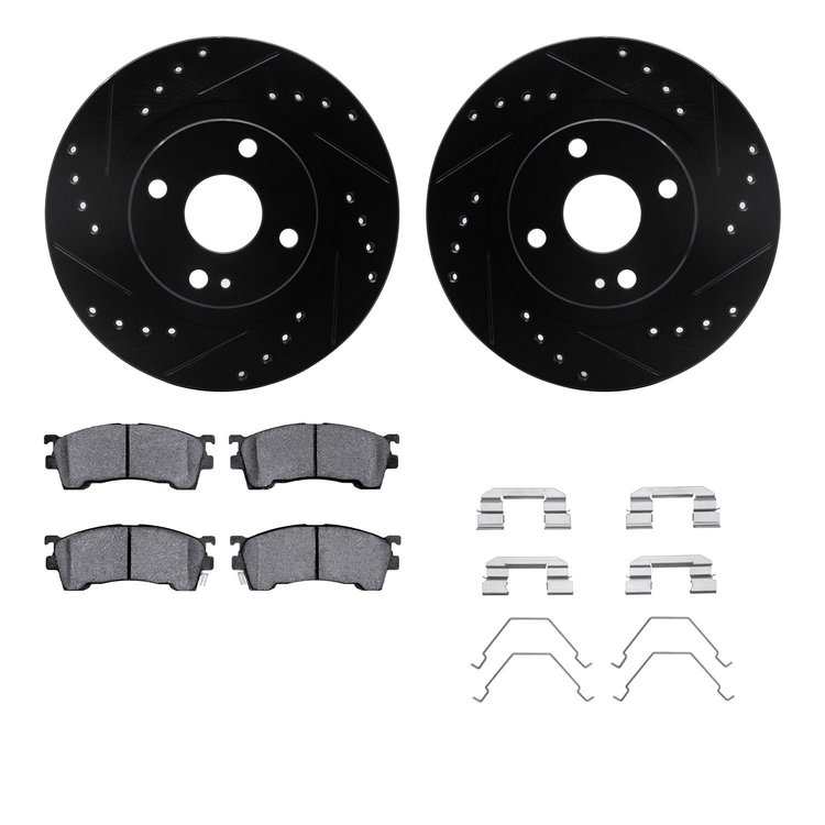 8312-80044 Drilled/Slotted Brake Rotors with 3000-Series Ceramic Brake Pads Kit & Hardware [Black], 1999-2003 Ford/Lincoln/Mercu