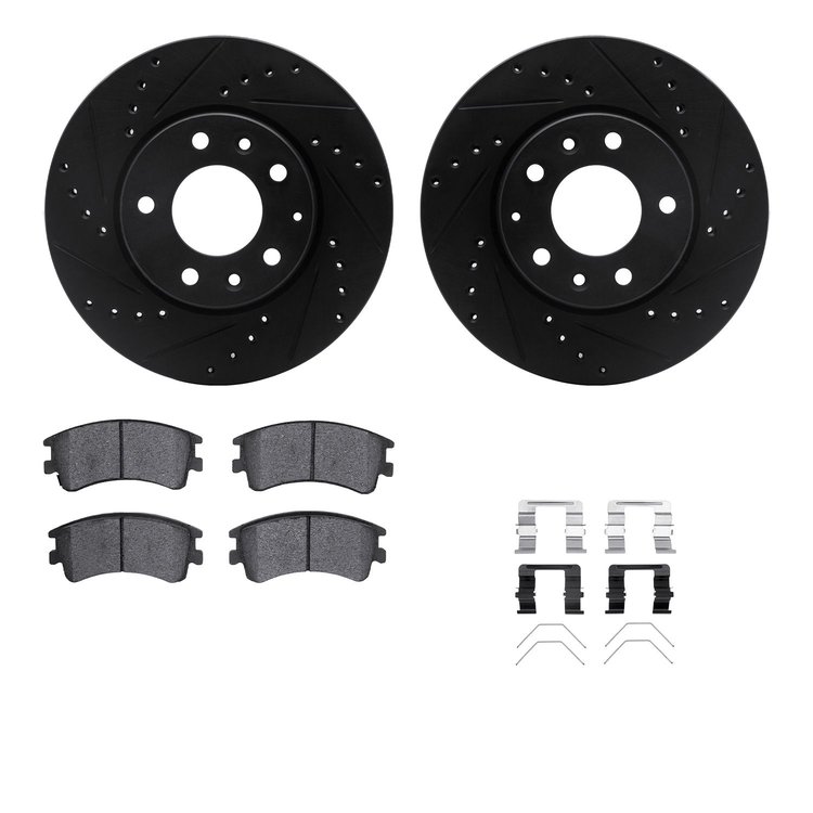 8312-80052 Drilled/Slotted Brake Rotors with 3000-Series Ceramic Brake Pads Kit & Hardware [Black], 2003-2005 Ford/Lincoln/Mercu