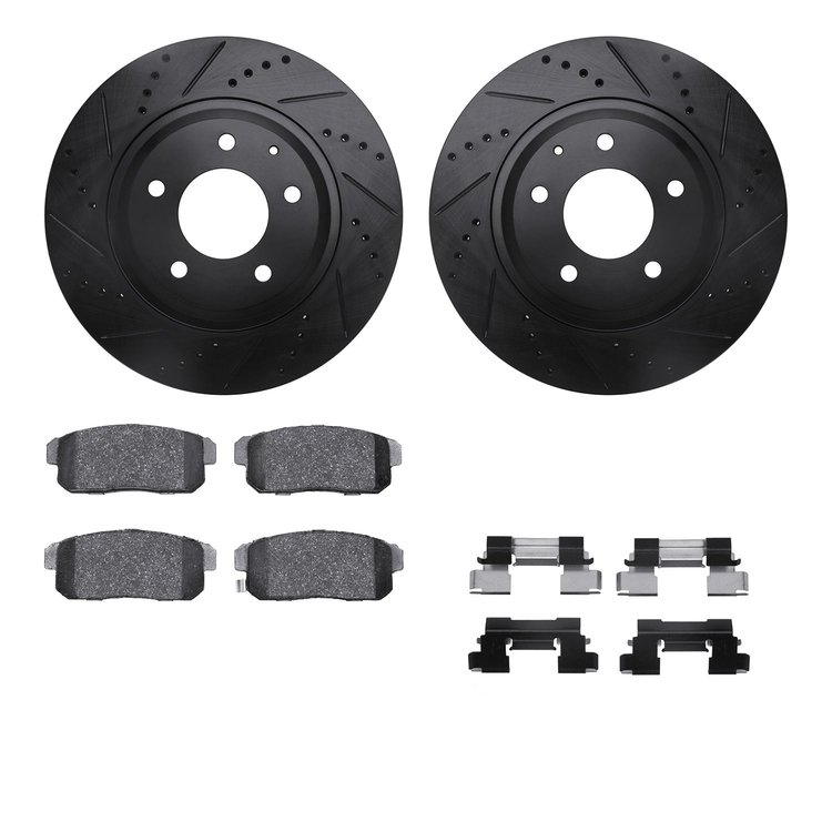 8312-80053 Drilled/Slotted Brake Rotors with 3000-Series Ceramic Brake Pads Kit & Hardware [Black], 2004-2011 Ford/Lincoln/Mercu