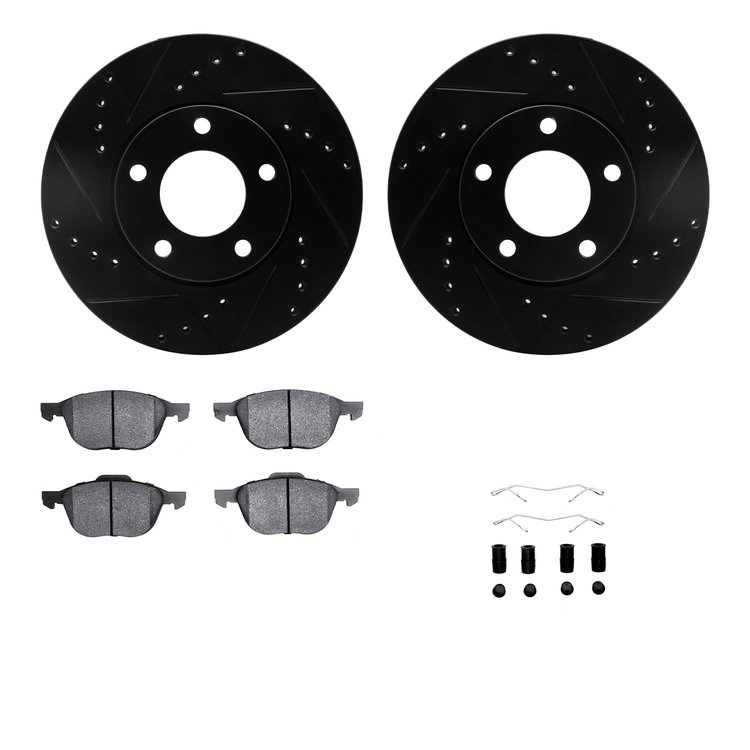 8312-80056 Drilled/Slotted Brake Rotors with 3000-Series Ceramic Brake Pads Kit & Hardware [Black], 2004-2013 Ford/Lincoln/Mercu